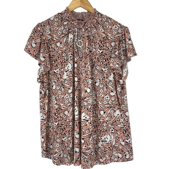 Adrienne Vittadini Charm Keyhole Smock Neck Size 2X Knit Butterfly Top 3710 - Picture 4 of 9